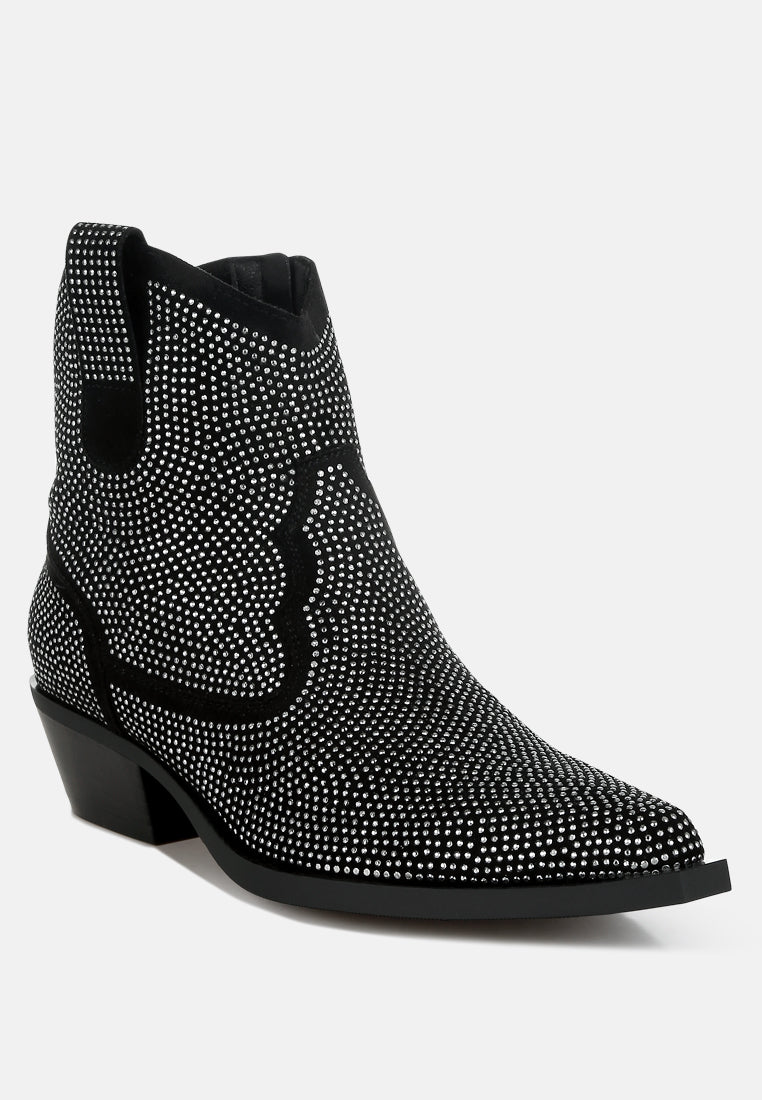 women embellished rhinestones cowboy boots#color_black