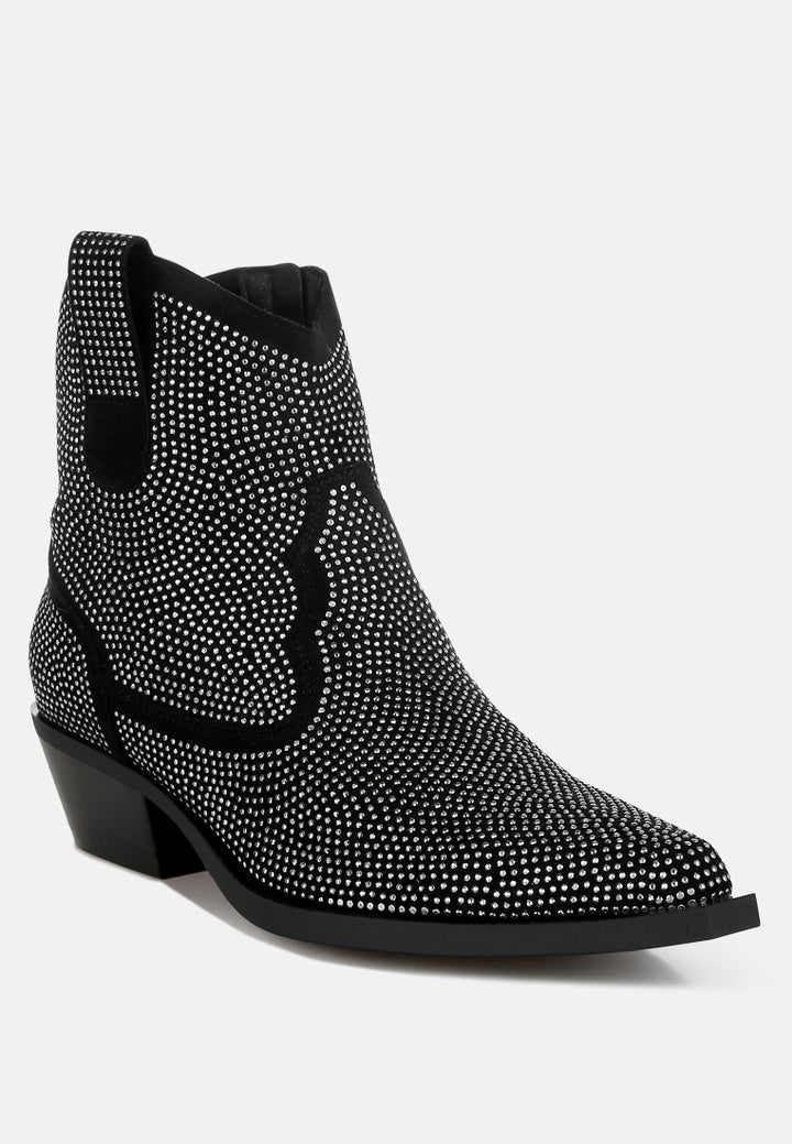 women embellished rhinestones cowboy boots#color_black