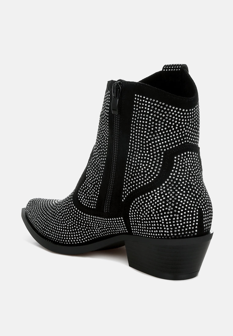 women embellished rhinestones cowboy boots#color_black