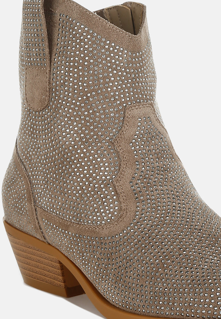 women embellished rhinestones cowboy boots#color_taupe