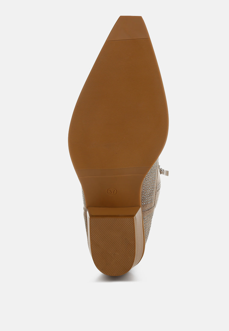women embellished rhinestones cowboy boots#color_taupe