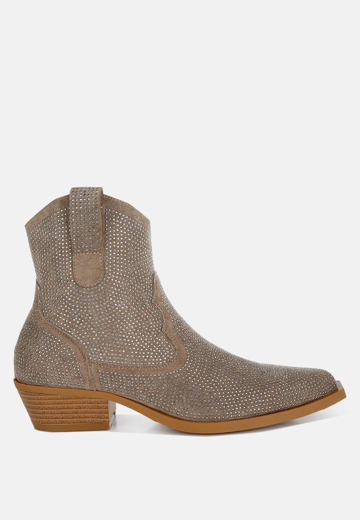 women embellished rhinestones cowboy boots#color_taupe