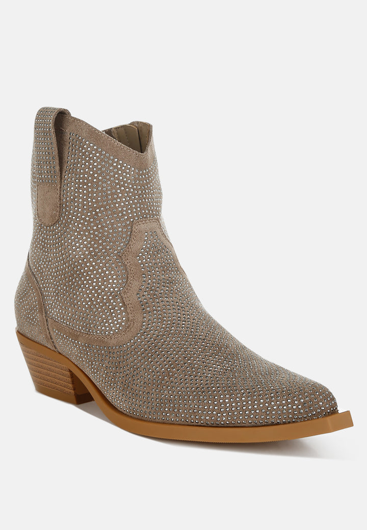 women embellished rhinestones cowboy boots#color_taupe