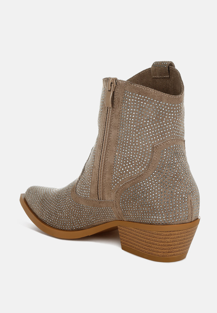 women embellished rhinestones cowboy boots#color_taupe