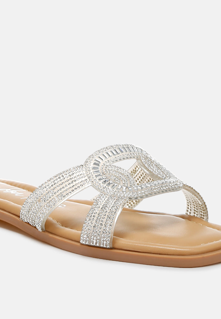 women rhinestones embellished flat sandals#color_silver