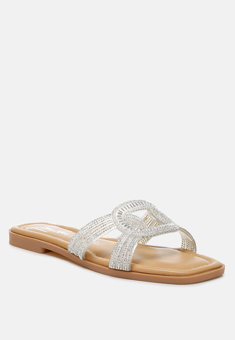 women rhinestones embellished flat sandals#color_silver