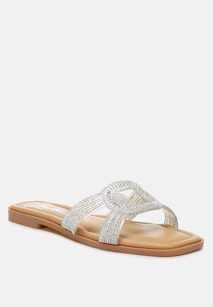women rhinestones embellished flat sandals#color_silver