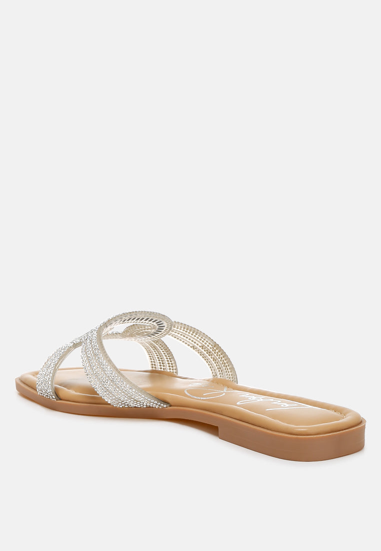 women rhinestones embellished flat sandals#color_silver