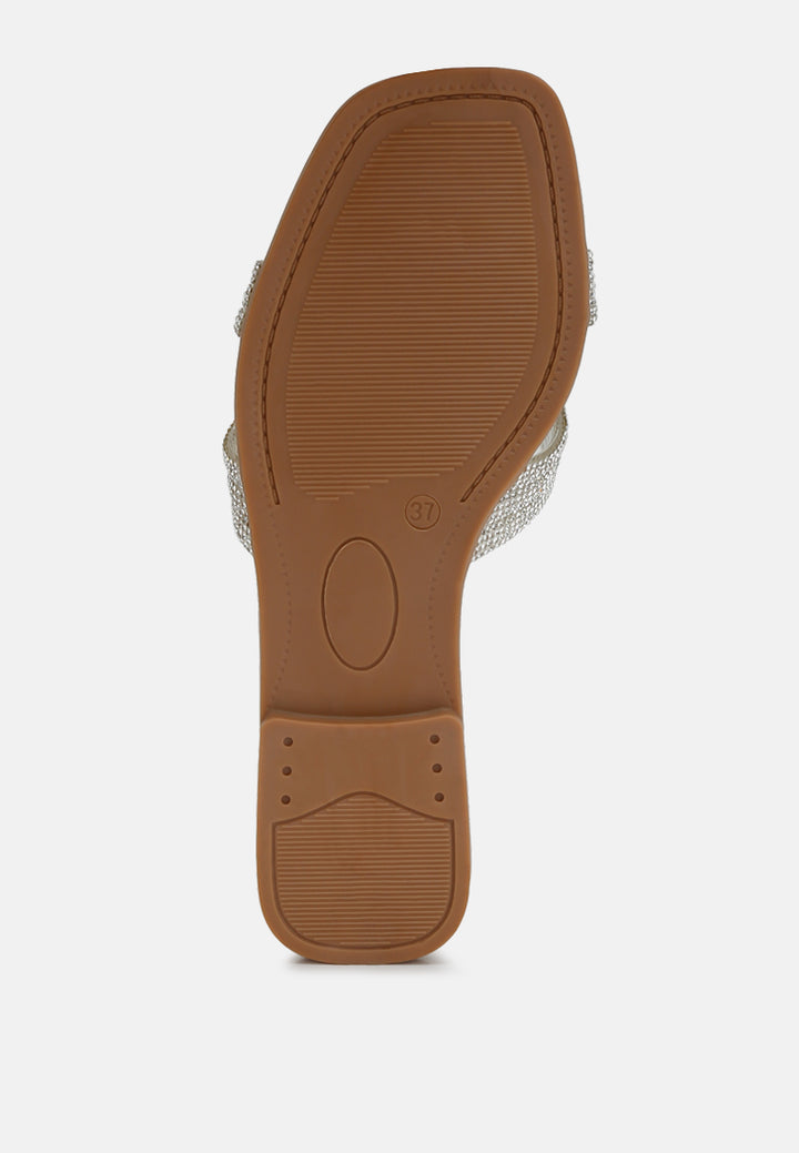 women rhinestones embellished flat sandals#color_silver