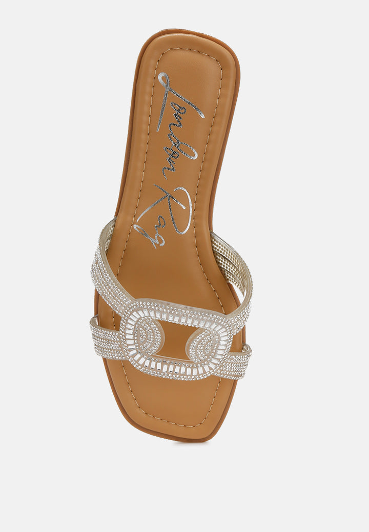 women rhinestones embellished flat sandals#color_silver