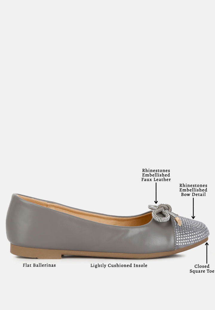 women rhinestones embellished toe cap ballerinas#color_grey