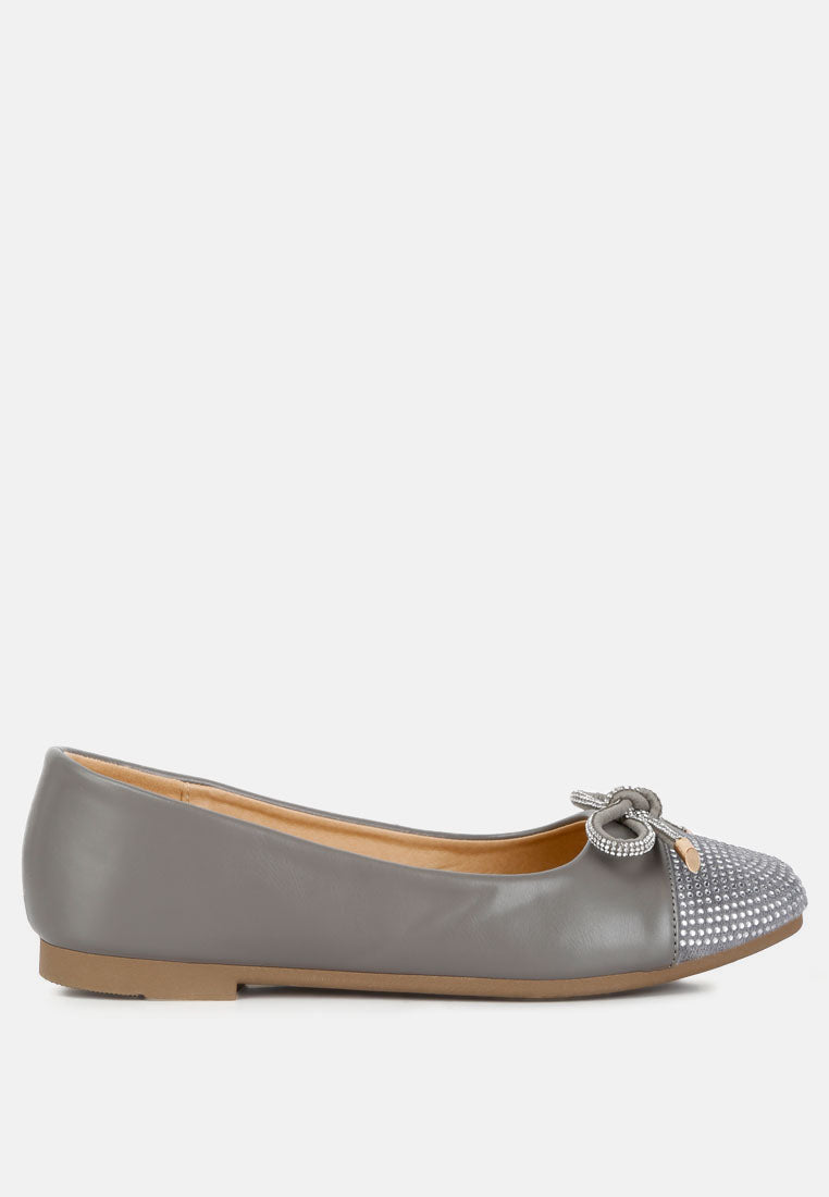 women rhinestones embellished toe cap ballerinas#color_grey