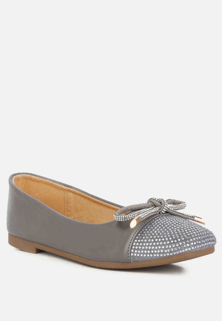 women rhinestones embellished toe cap ballerinas#color_grey