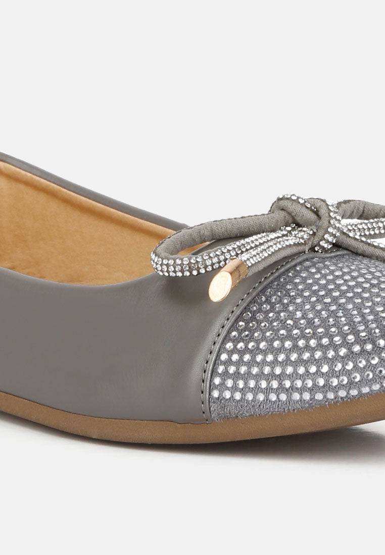 women rhinestones embellished toe cap ballerinas#color_grey