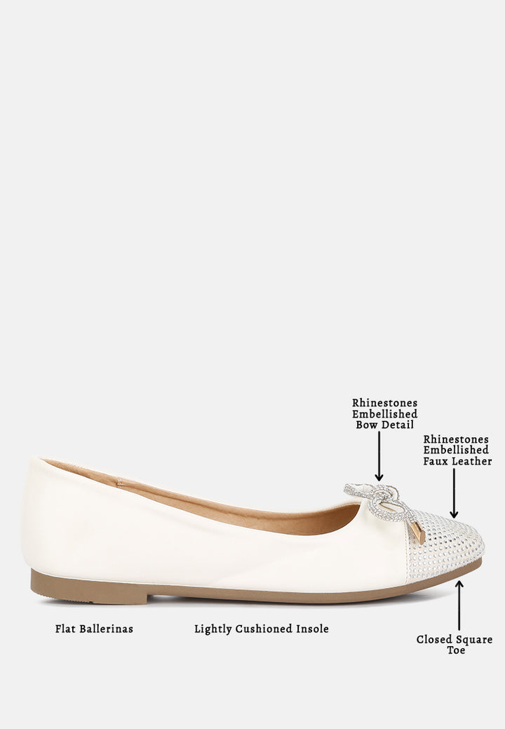 women rhinestones embellished toe cap ballerinas#color_off-white
