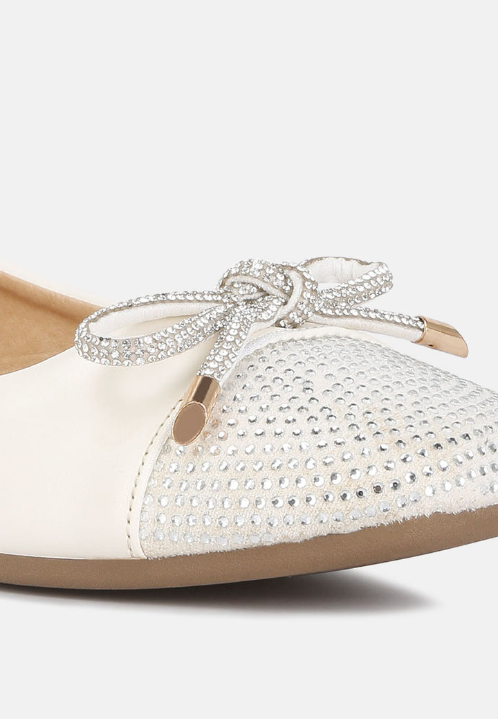women rhinestones embellished toe cap ballerinas#color_off-white