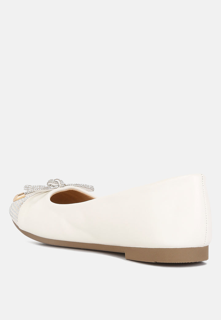 women rhinestones embellished toe cap ballerinas#color_off-white