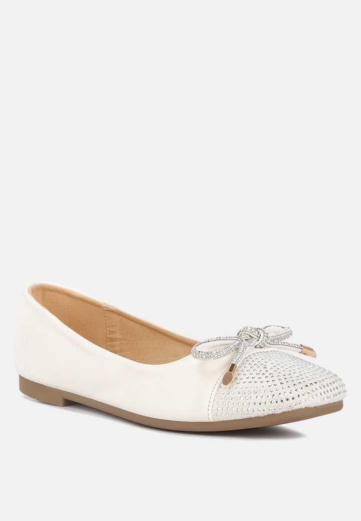 women rhinestones embellished toe cap ballerinas#color_off-white