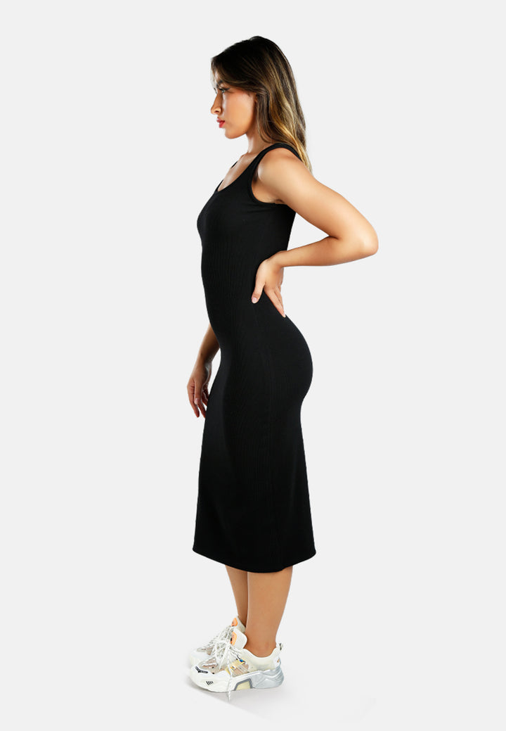 women ribbed knit slit tank dress#color_black