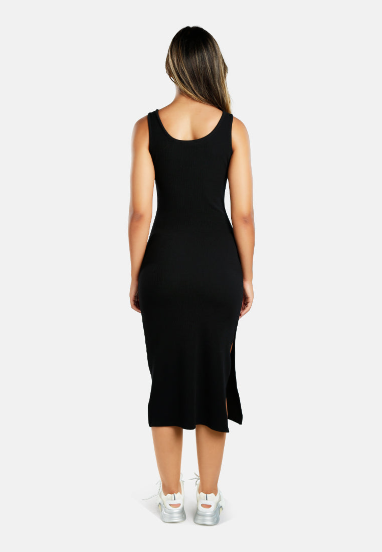 women ribbed knit slit tank dress#color_black