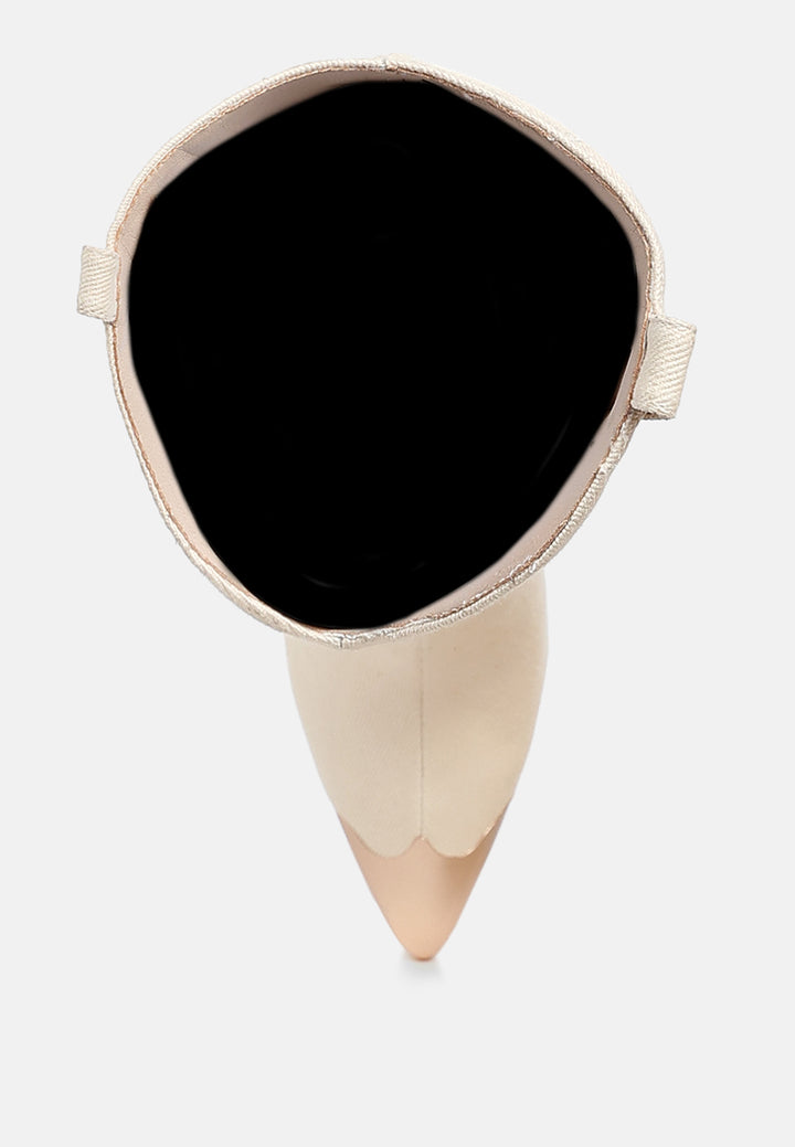 women metallic cap toe denim boots#color_beige