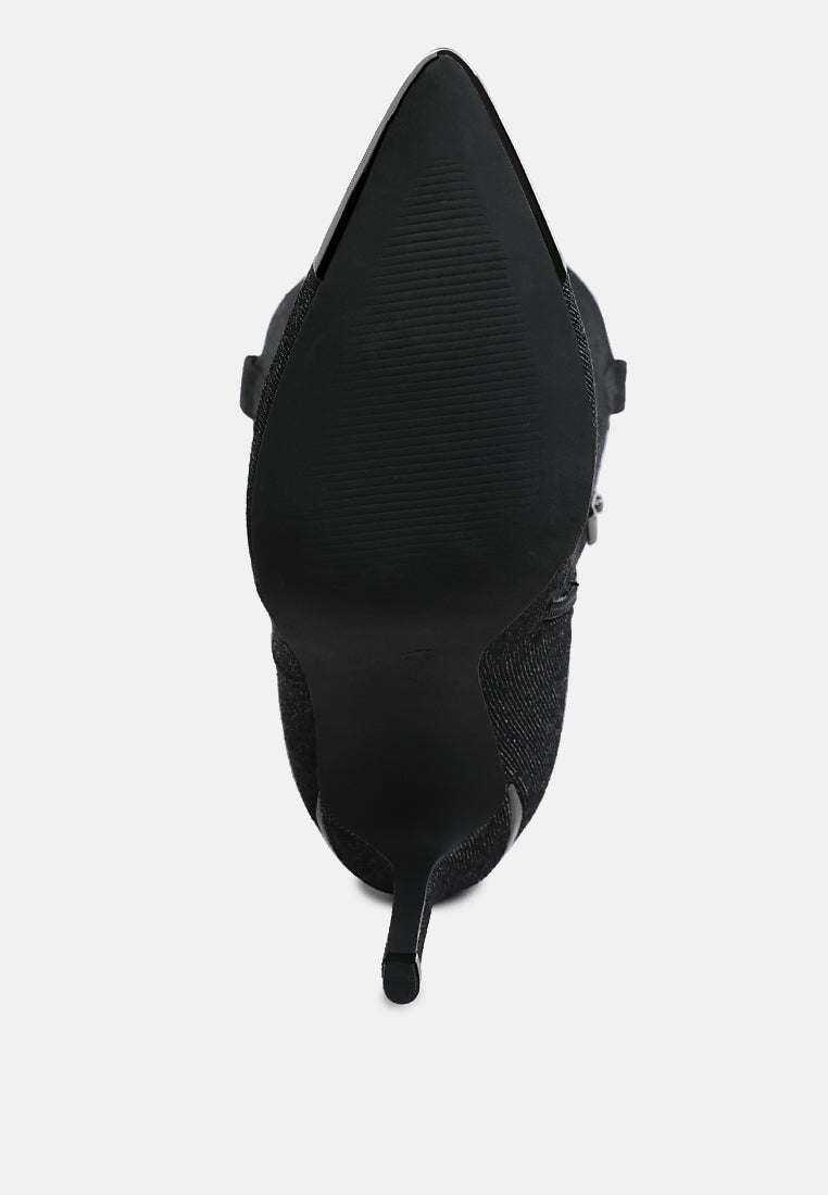 women metallic cap toe denim boots#color_black