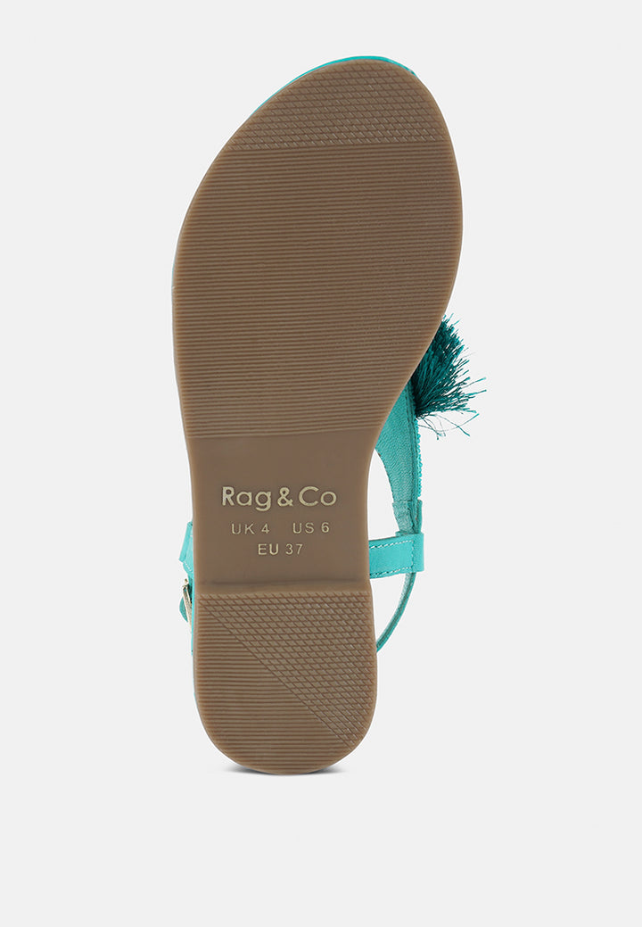 women genuine leather tassel sandals#color_aqua-blue