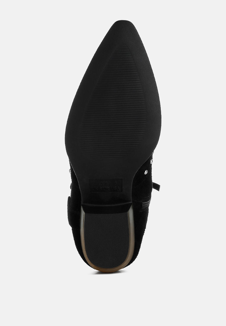 rag & co women studded real suede leather ankle boots#color_black