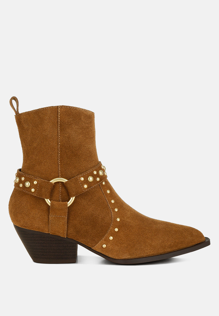 rag & co women studded real suede leather ankle boots#color_taupe