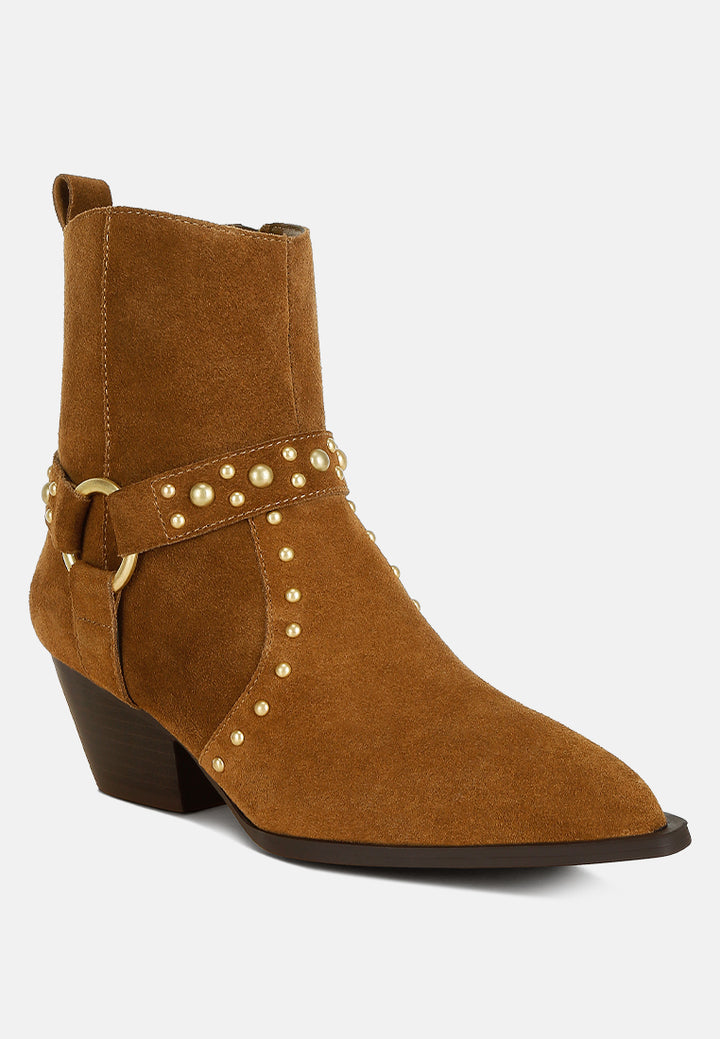 rag & co women studded real suede leather ankle boots#color_taupe