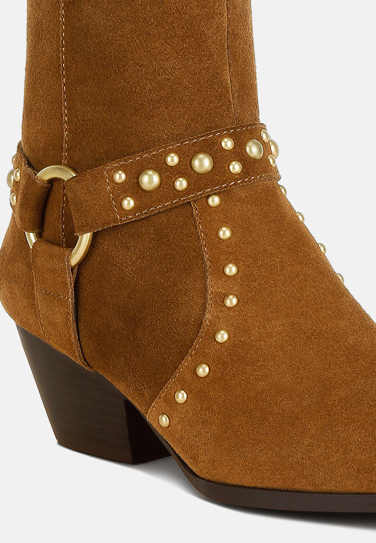 rag & co women studded real suede leather ankle boots#color_taupe