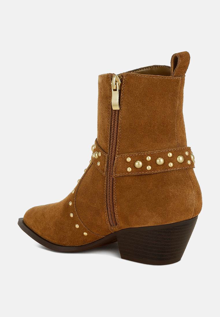 rag & co women studded real suede leather ankle boots#color_taupe