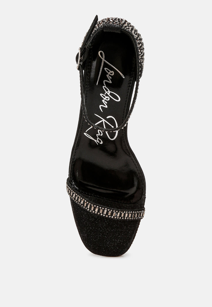 women rhinestones embellished block heel sandals#color_black