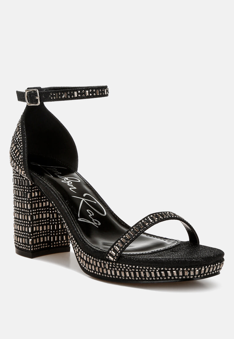 women rhinestones embellished block heel sandals#color_black