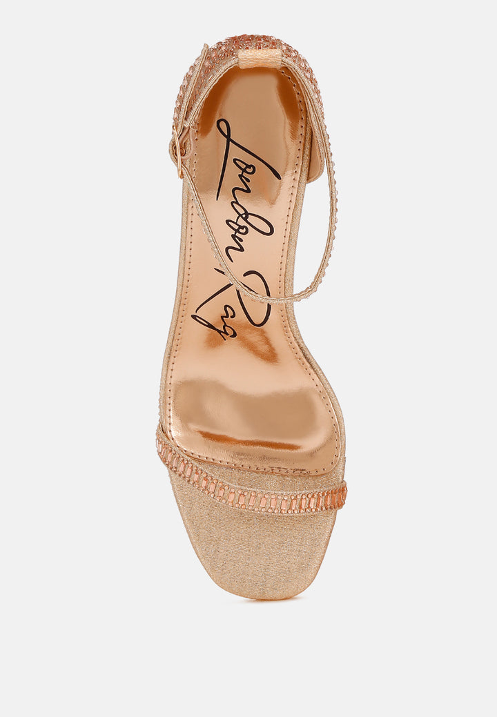 women rhinestones embellished block heel sandals#color_rose-gold