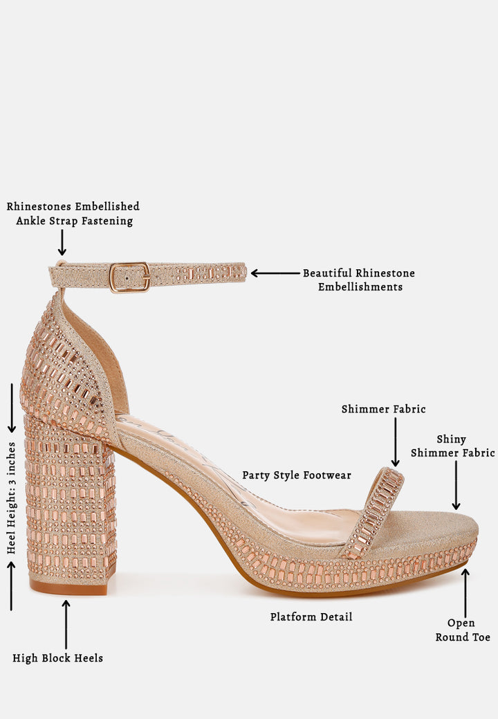 women rhinestones embellished block heel sandals#color_rose-gold