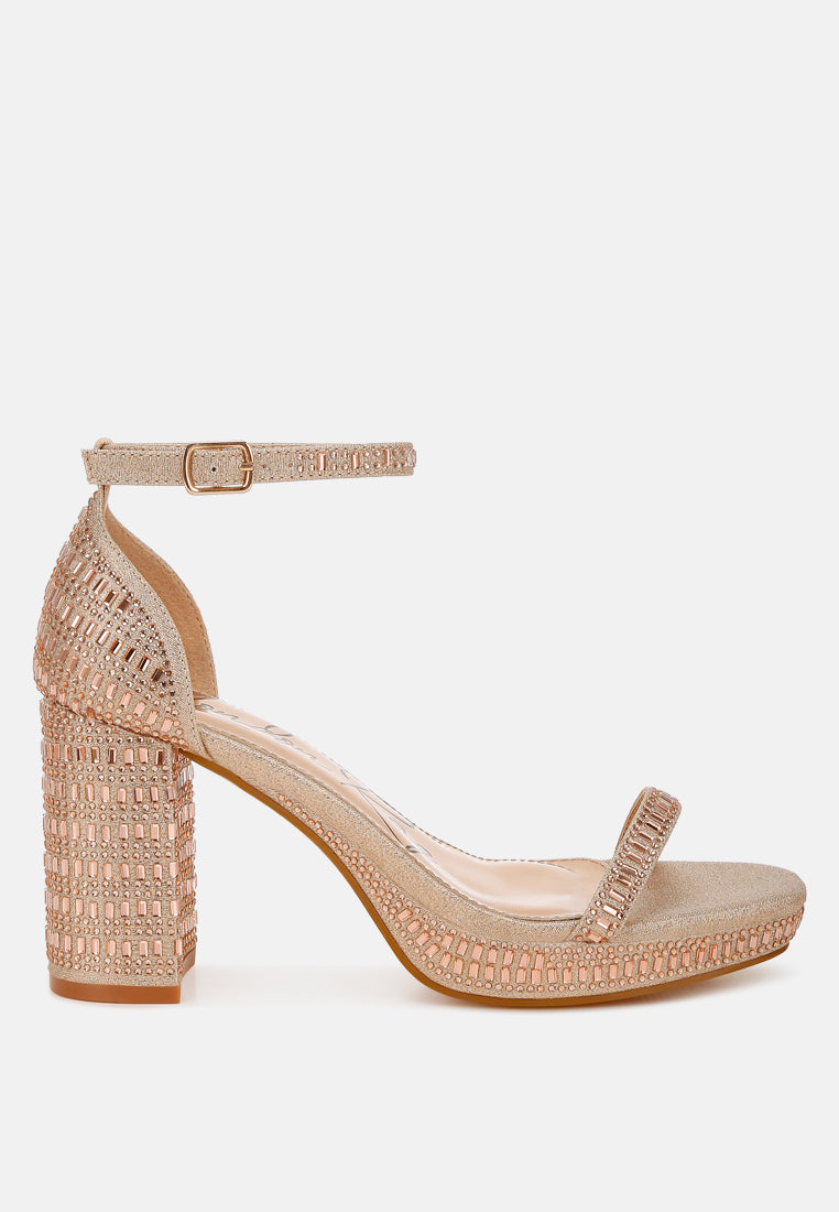 women rhinestones embellished block heel sandals#color_rose-gold