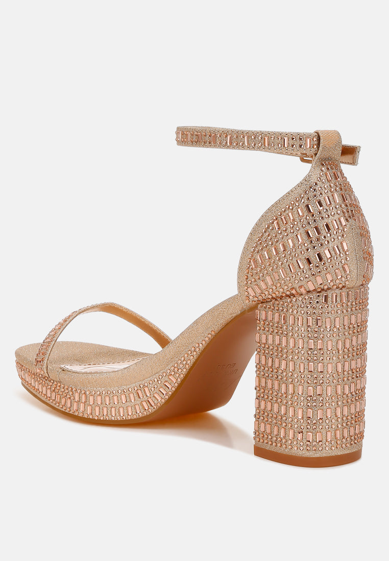 women rhinestones embellished block heel sandals#color_rose-gold