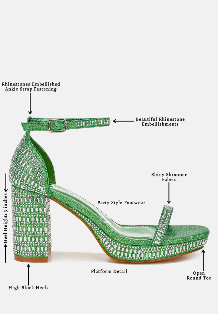 women rhinestones embellished block heel sandals#color_green