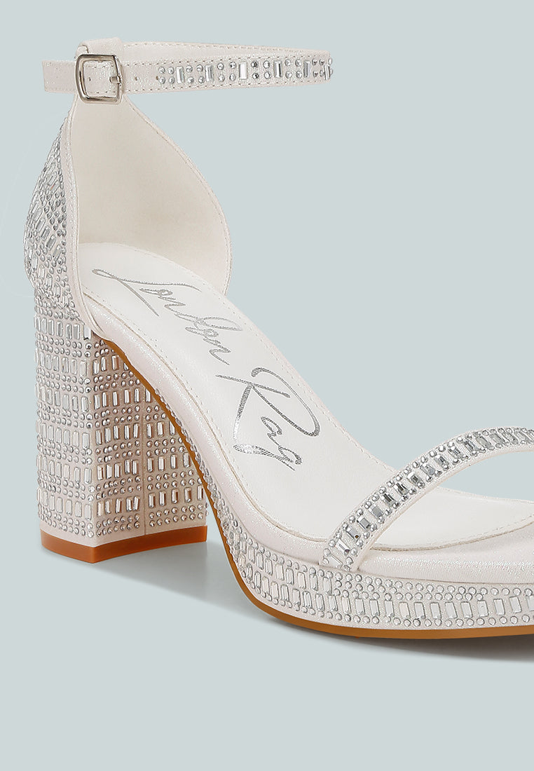women rhinestones embellished block heel sandals#color_white