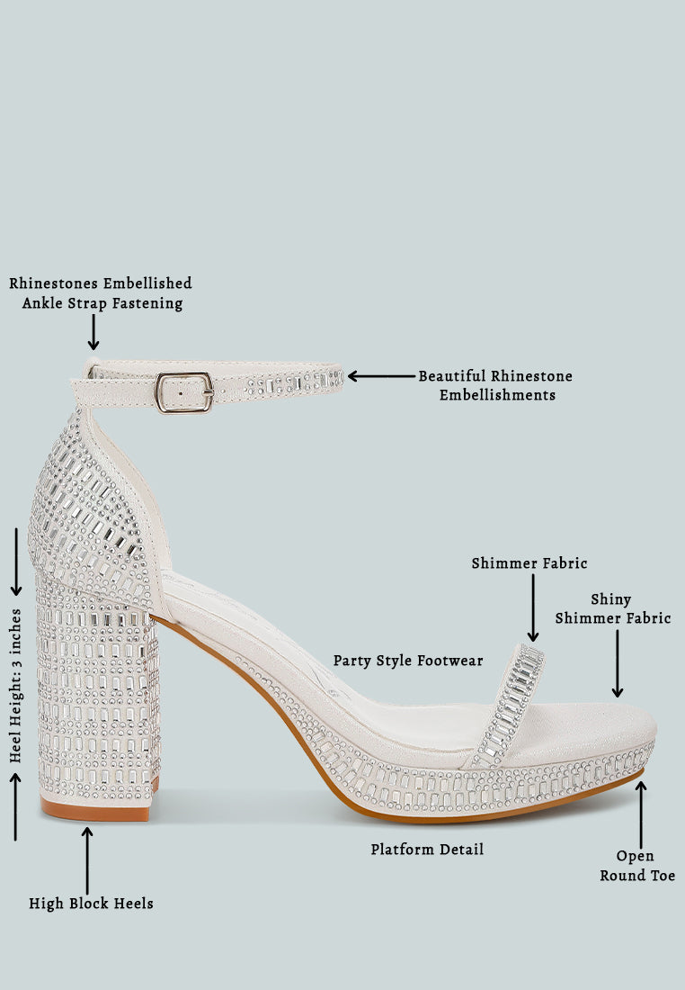 women rhinestones embellished block heel sandals#color_white