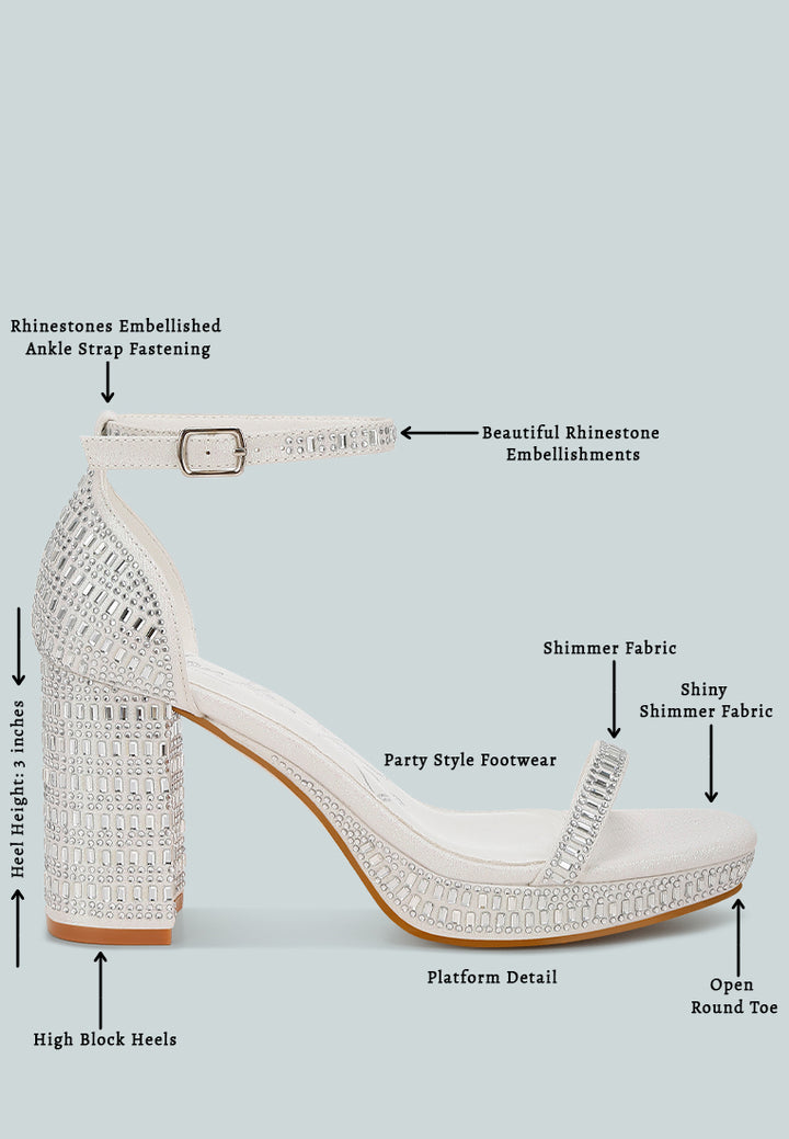 women rhinestones embellished block heel sandals#color_white