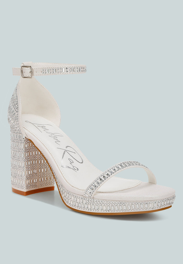 women rhinestones embellished block heel sandals#color_white