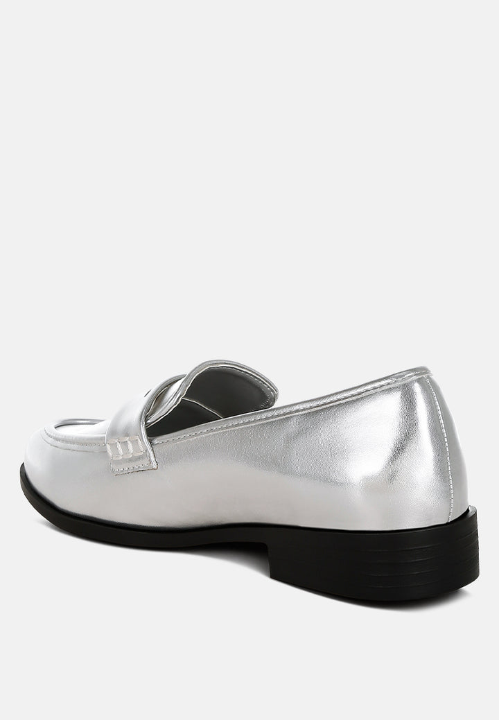 Women Metallic Faux Leather Flat Loafers