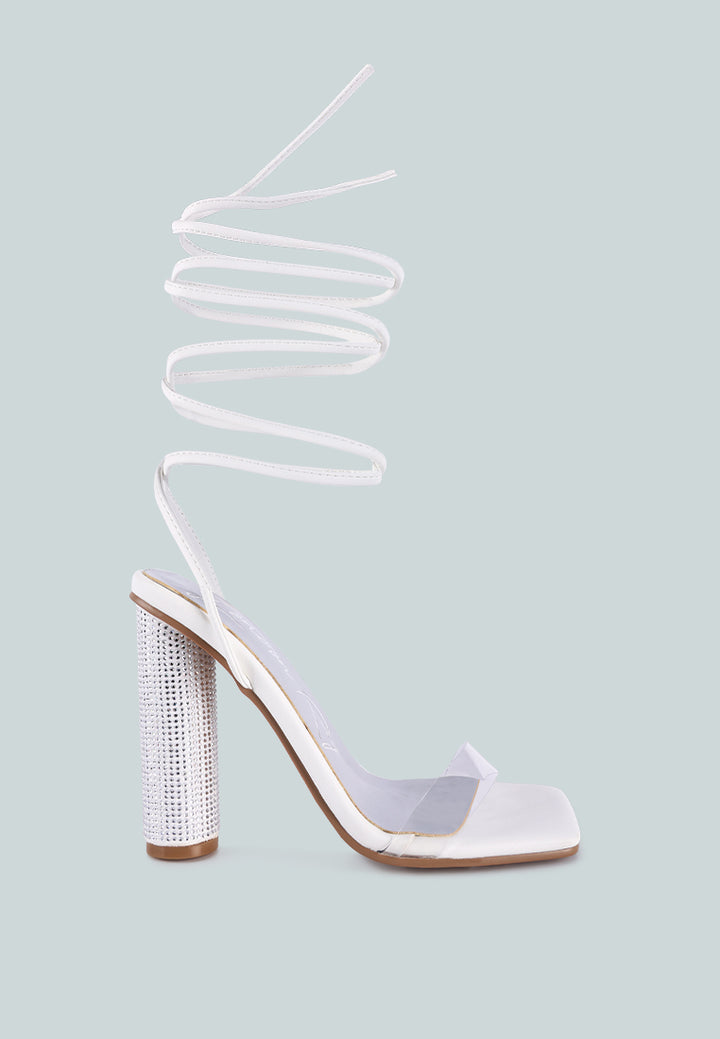 women lace up diamante high heel sandal#color_white