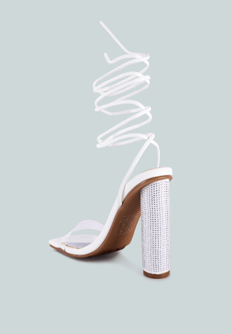 women lace up diamante high heel sandal#color_white