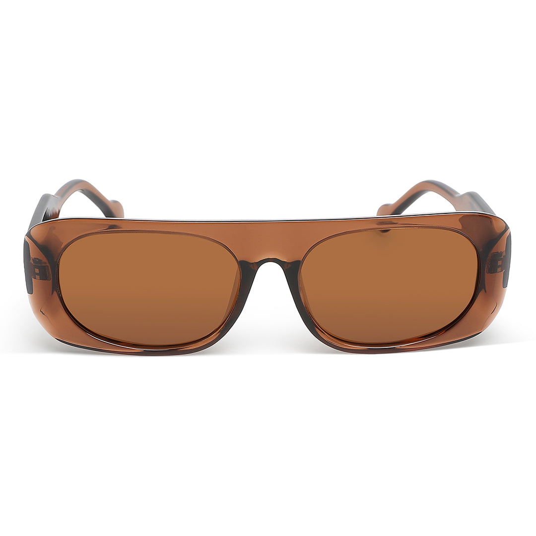 flat bridge oval sunglasses#color_brown