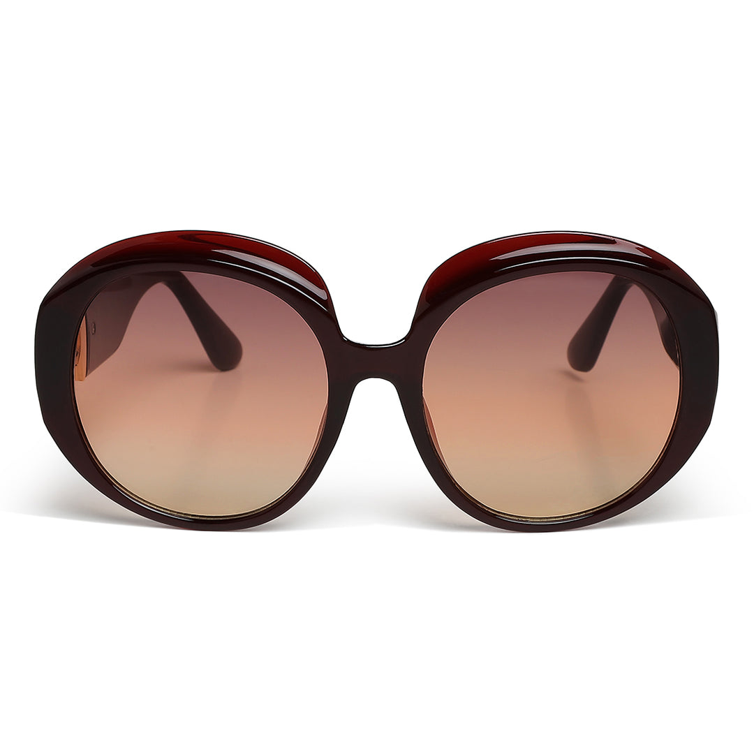 metallic accent round sunglasses#color_brown