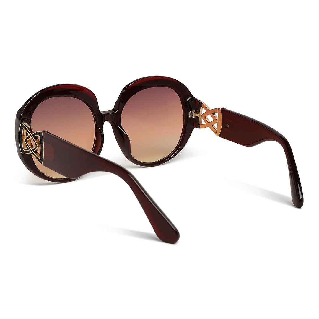 metallic accent round sunglasses#color_brown