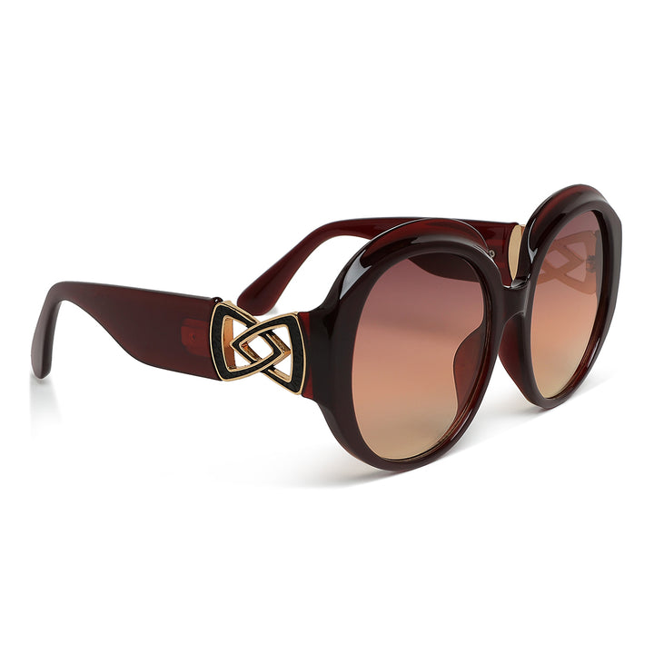 metallic accent round sunglasses#color_brown